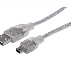 333412 Cable USB 2.0, A macho a Mini-B macho, 480 Mbps, 1.8 m, Plateado translúcido