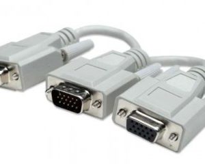 328302 Cable Y para VGA, Conecta una fuente VGA a dos cables de monitor VGA, Longitud 15cm, Color Gris.