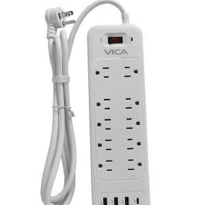 Centro de carga 9P VICA para protección contra sobretensiónes, 10 NEMA 5-15R con supresor de picos, 3 puertos USB-A y 1 USB-C. -Montaje pared